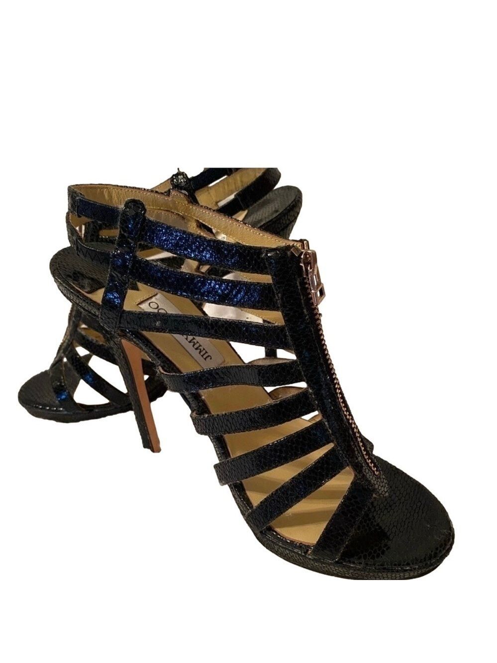 JIMMY CHOO Black GLENYS Gladiator Multistrap Caged Sandals SZ8 Vintage NEW - Picture 4 of 16